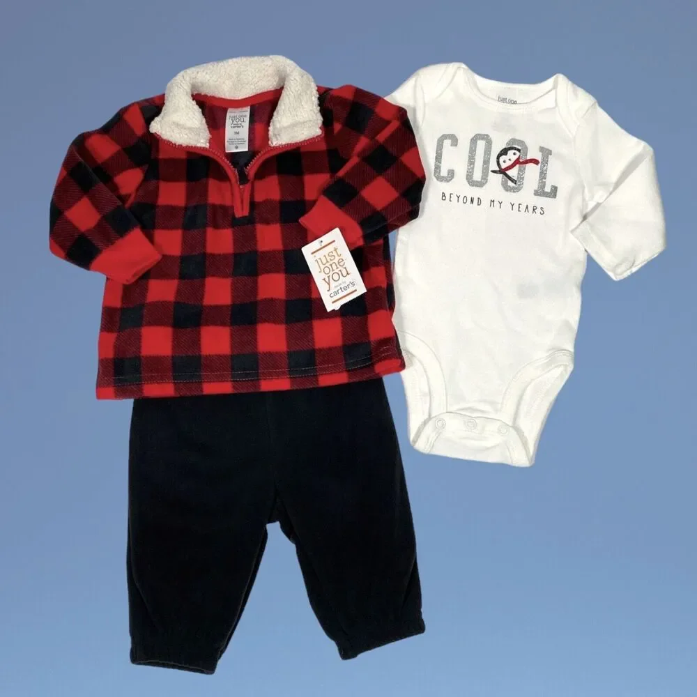 Carters Just One You Baby Outfit 3 Months Penguin Buffalo Plaid Fleece Jogger
